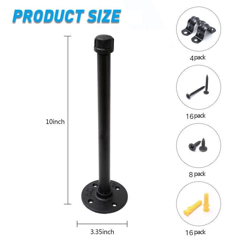 Home TZH 1/2" Industrial Black Iron Pipe Shelf Brackets, Rustic Wall Mounted DIY Shelving Bracket Hanging Custom Pipe Brackets for Floating Shelves (10 Inch, Piece, 4.0) - Image 2